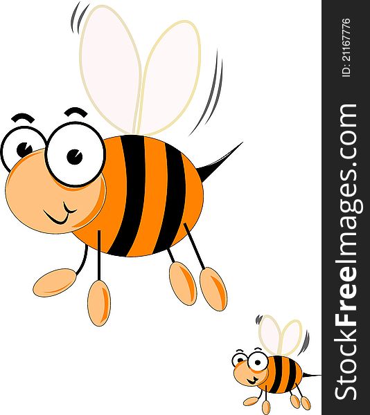 Large queen bee with smaller bee on white vector