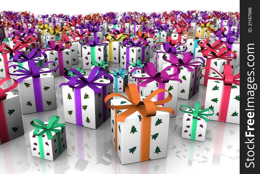 Hundreds of Christmas gifts with colorful packages