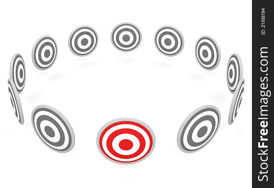 One selected red target 3d