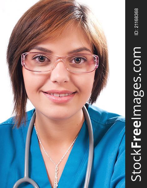 Portrait of a medical doctor on white background. Portrait of a medical doctor on white background