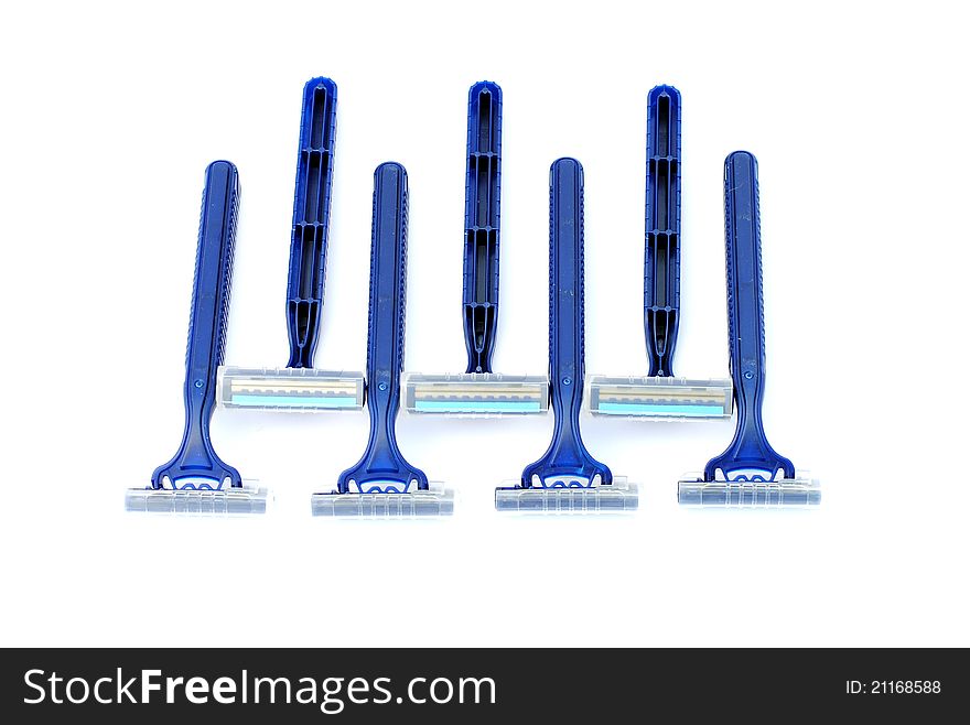 Disposable blue razors, double blade and plastic body. Disposable blue razors, double blade and plastic body