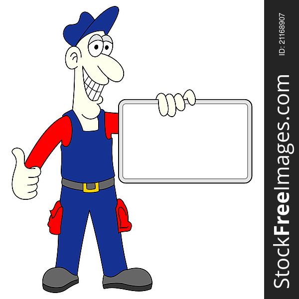 Illustration of man worker with blank board