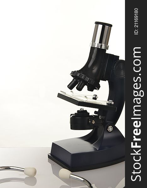 Medical instrument microscope and stethoscope ready for use