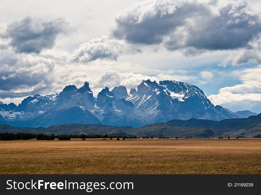 Landscape of Cuernos del Paine Mountains