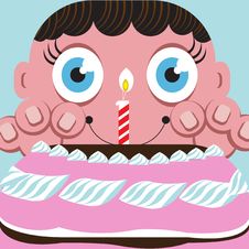 Eager Child With Birthday Cake Royalty Free Stock Images