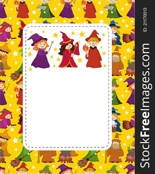 Cartoon Wizard and Witch card,vector,illustration