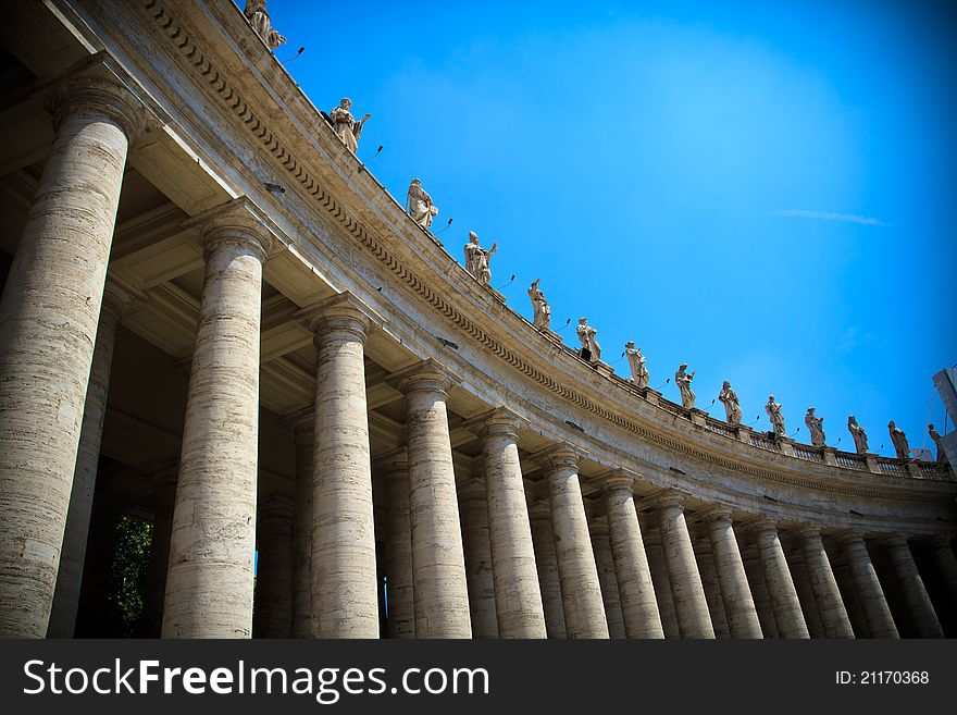 Bernini`s colonnade of St. Peter's Basilica in Vatican, Rome, Italy