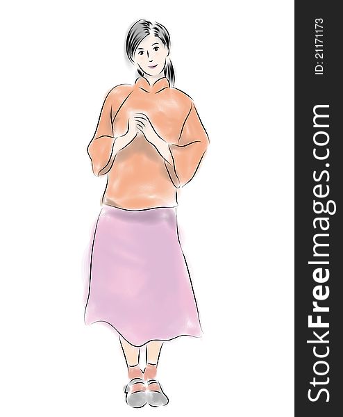 Cute Chinese girl, hand-drawn vector graphics. Cute Chinese girl, hand-drawn vector graphics