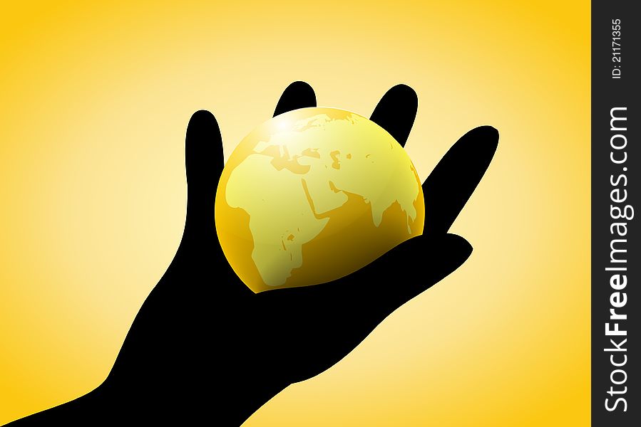 hand holding a golden globe