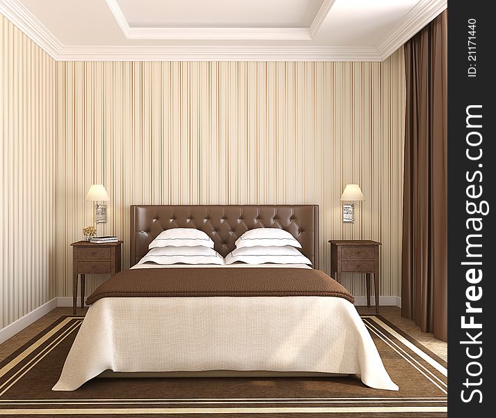 Modern bedroom interior. 3d render.