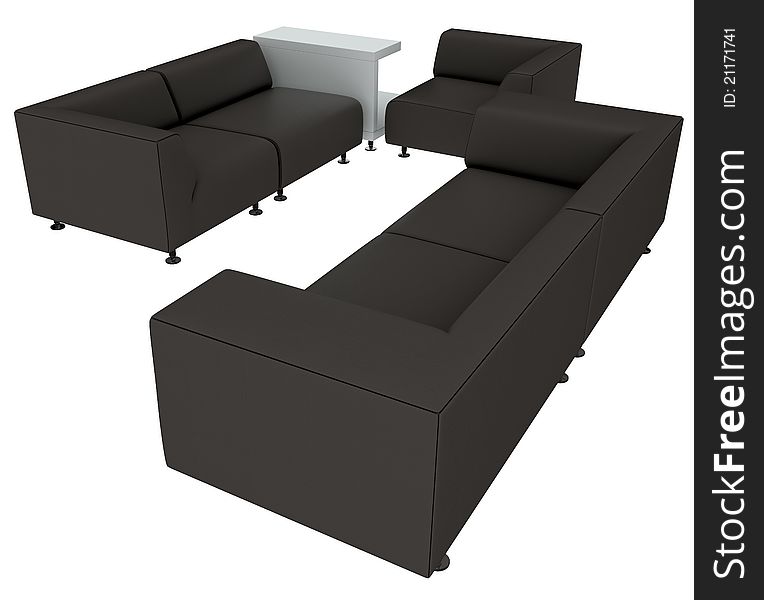 Black Leather Sofa 3D Rendering Isolated in White Background. Black Leather Sofa 3D Rendering Isolated in White Background