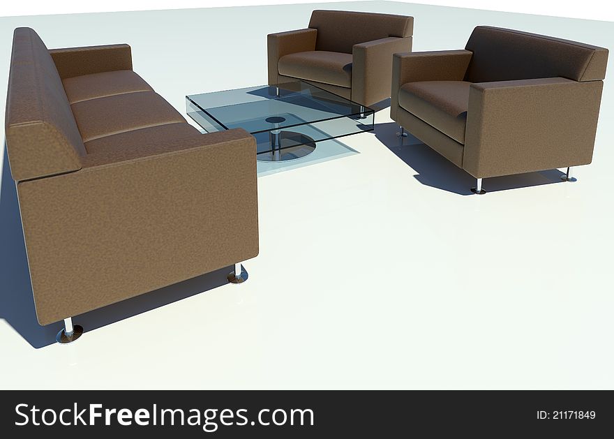 Single Brown Sofa in White Isolated 3D Rendering. Single Brown Sofa in White Isolated 3D Rendering