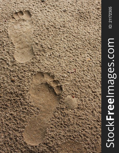 Footsteps walking through the soft sand that floats. Footsteps walking through the soft sand that floats.