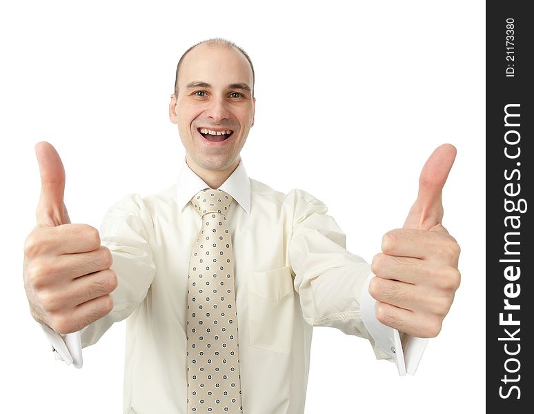 Cheerful business man gesturing thumbs up. Cheerful business man gesturing thumbs up