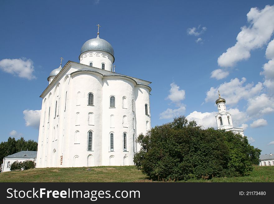 Georgievsky cathedral in Yuriev monastery in Great Novgorod Russia