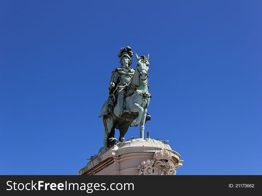 The equestrian statue of the king of Portugal in the main square of Lisbon