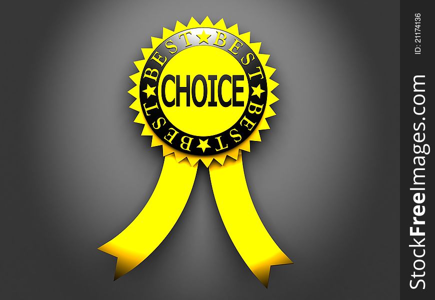 Yellow best choice label on black background 3d