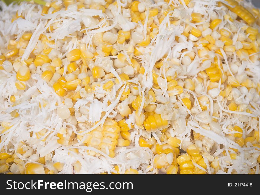 Sweet corn mix with coconut and fill some sugar and salt - Thai dessert. Sweet corn mix with coconut and fill some sugar and salt - Thai dessert