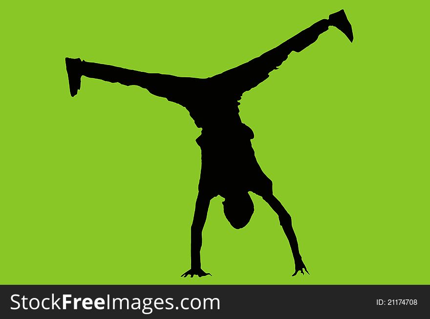 Some man Dancing silhouette white green background