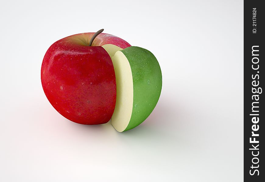 Apple slice, percent symbol, 3D rendered illustration