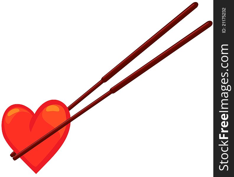 Illustration of isolated chopstick with heart on white