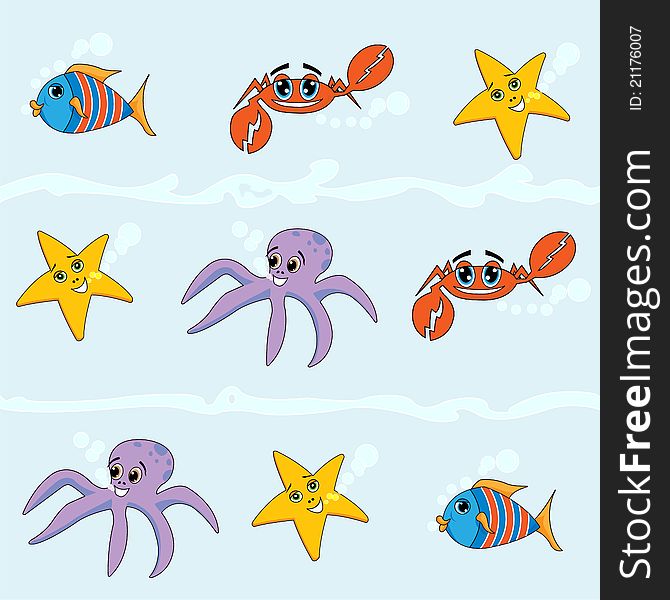 Sea ocean animals background, repeating pattern. Sea ocean animals background, repeating pattern