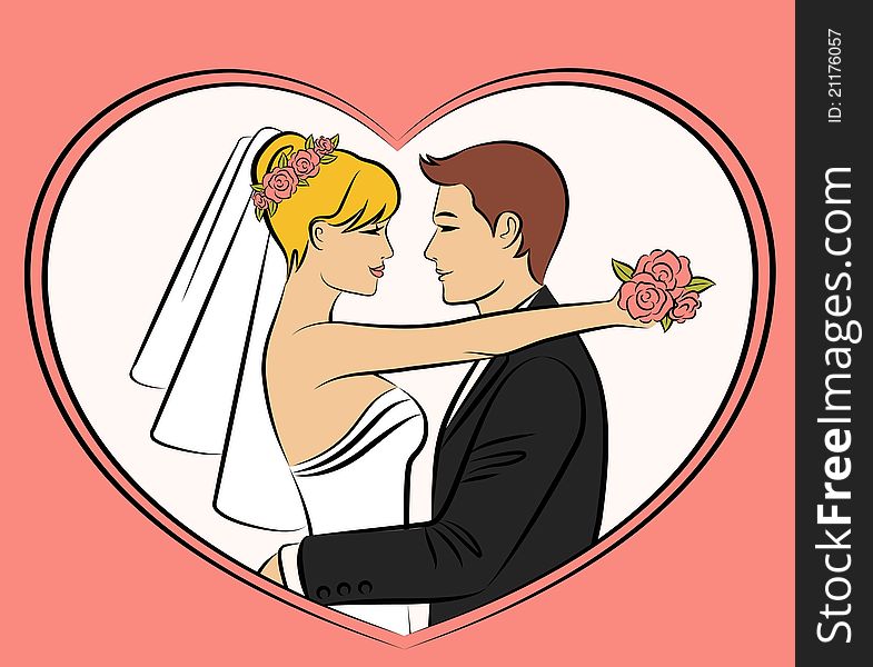 Illustration of beautiful bride and groom