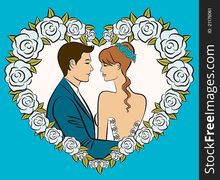 Illustration of beautiful bride and groom