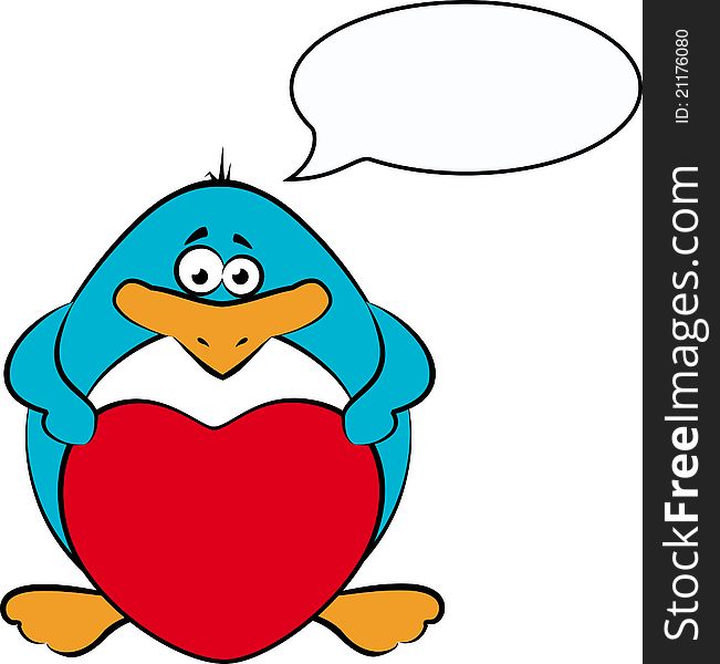 Cartoon penguin with heart,illustration for a design