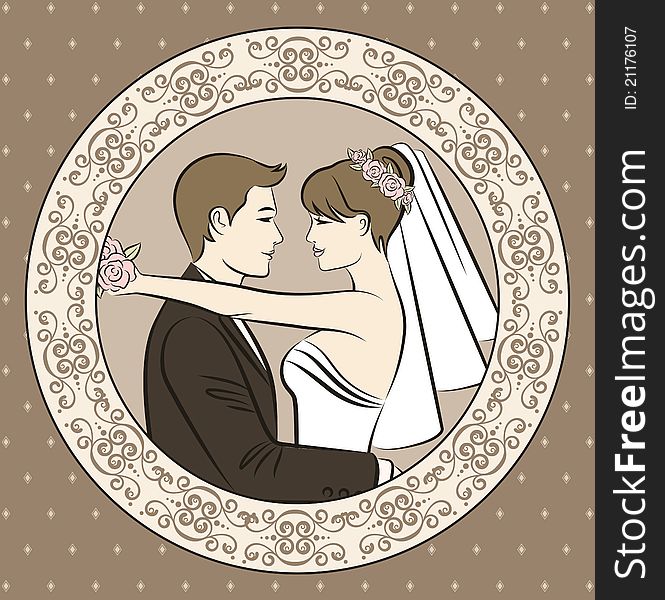 Illustration of beautiful bride and groom