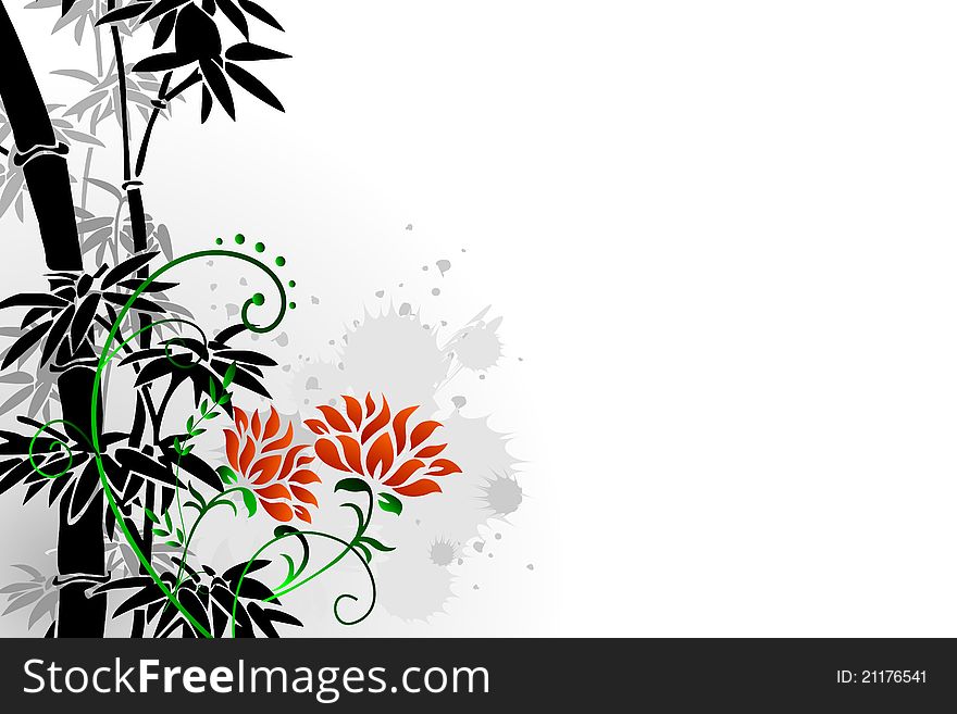 Abstract floral background with bamboo illustration