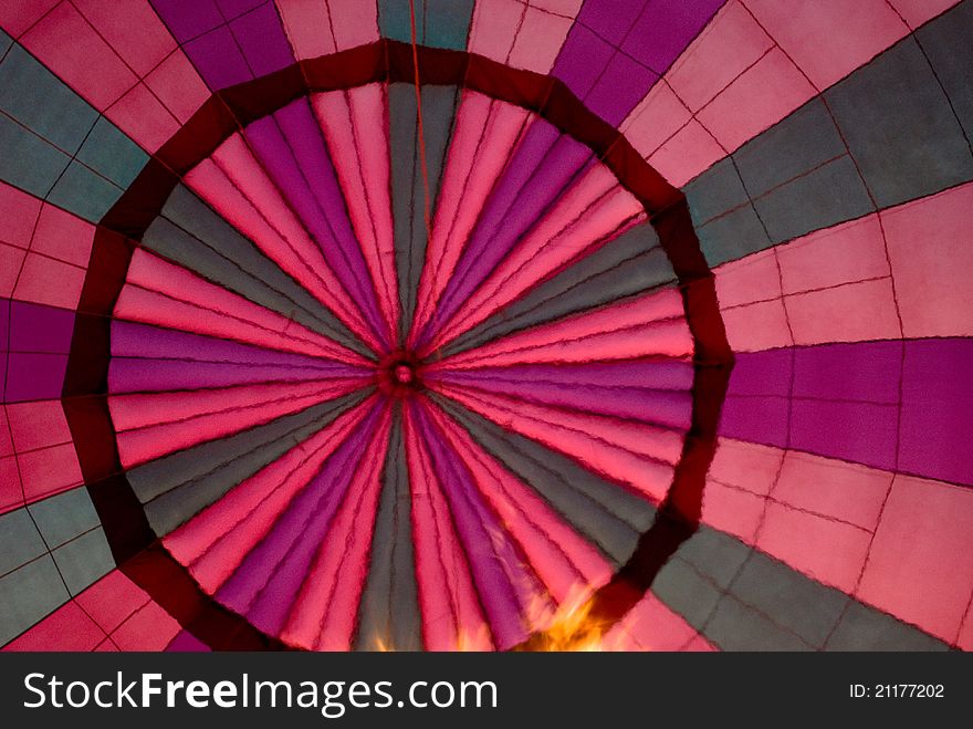 Hot air balloon canopy with flames coming from under neath