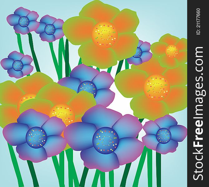 Orange and blue flowers background