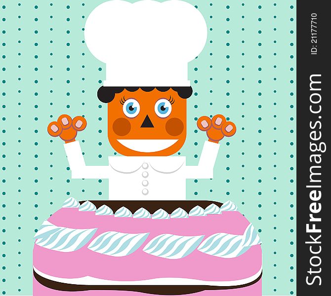 Illustration of chef making cake