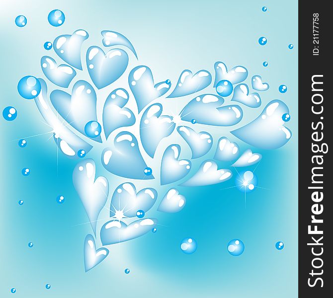 Heart shape drops of water illustration