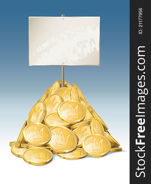 Pile of  golden coins with tablet. Pile of  golden coins with tablet