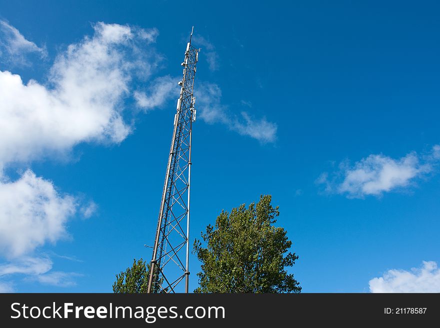 Modern telecommunication communication cellular antenna tower mast horizontal image. Modern telecommunication communication cellular antenna tower mast horizontal image