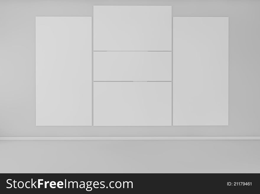 3d rendered room with a blank canvas