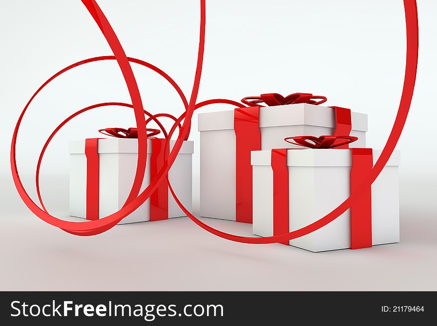 3d render of a gift boxes with red ribbon