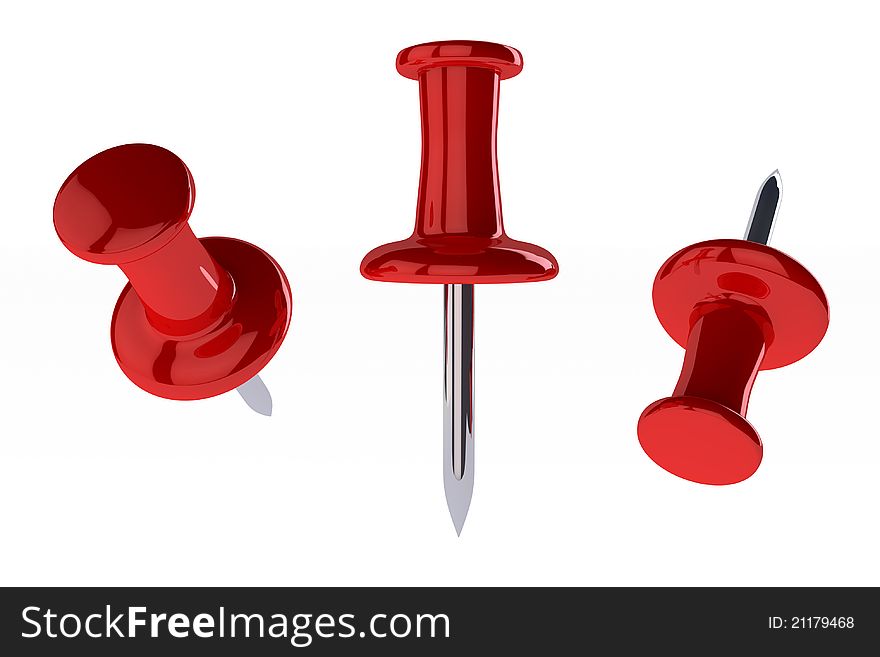 3d render of three red thumbtack on white