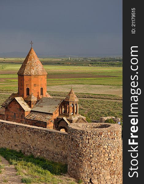 The Khor Virap is an Armenian Apostolic Church monastery located in the Ararat plain in Armenia, near the border with Turkey. The Khor Virap is an Armenian Apostolic Church monastery located in the Ararat plain in Armenia, near the border with Turkey