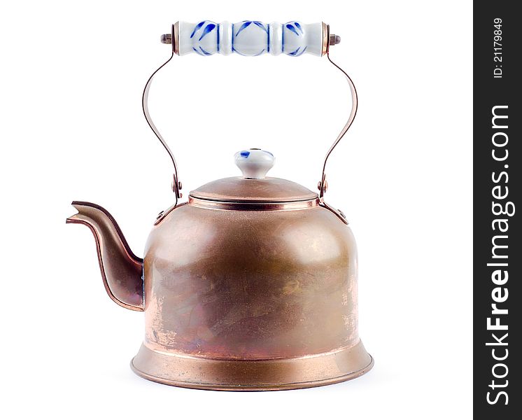 Studio shot of Copper tea pot on white background