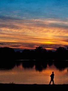 Fisherman At Sunset Royalty Free Stock Photography Fisherman At Sunset Royalty Free Stock Photography