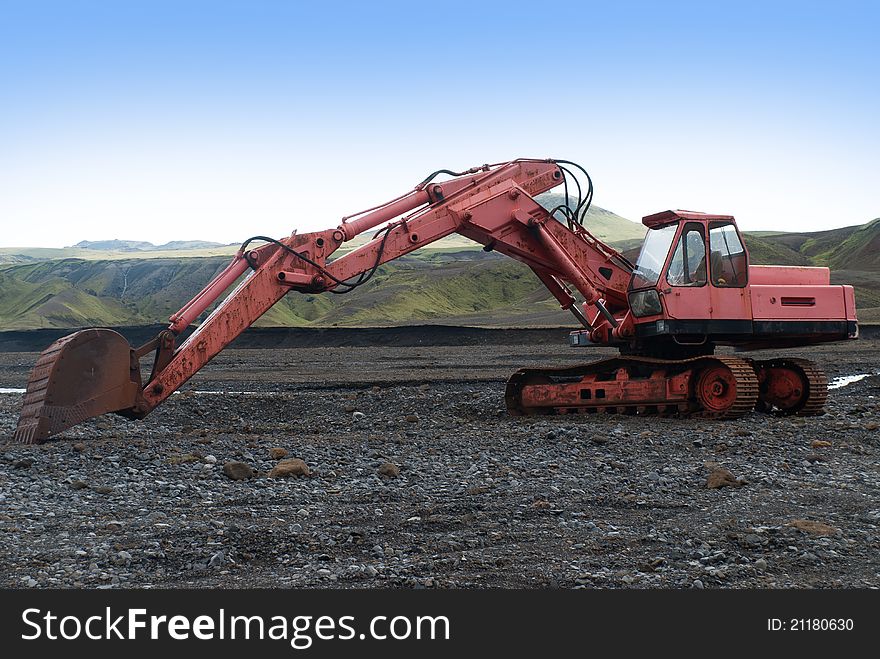 Excavator with bucket at Vik in Iceland. Excavator with bucket at Vik in Iceland