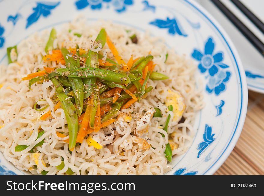 Closeup of simple vegetable Asian style noodles. Closeup of simple vegetable Asian style noodles.