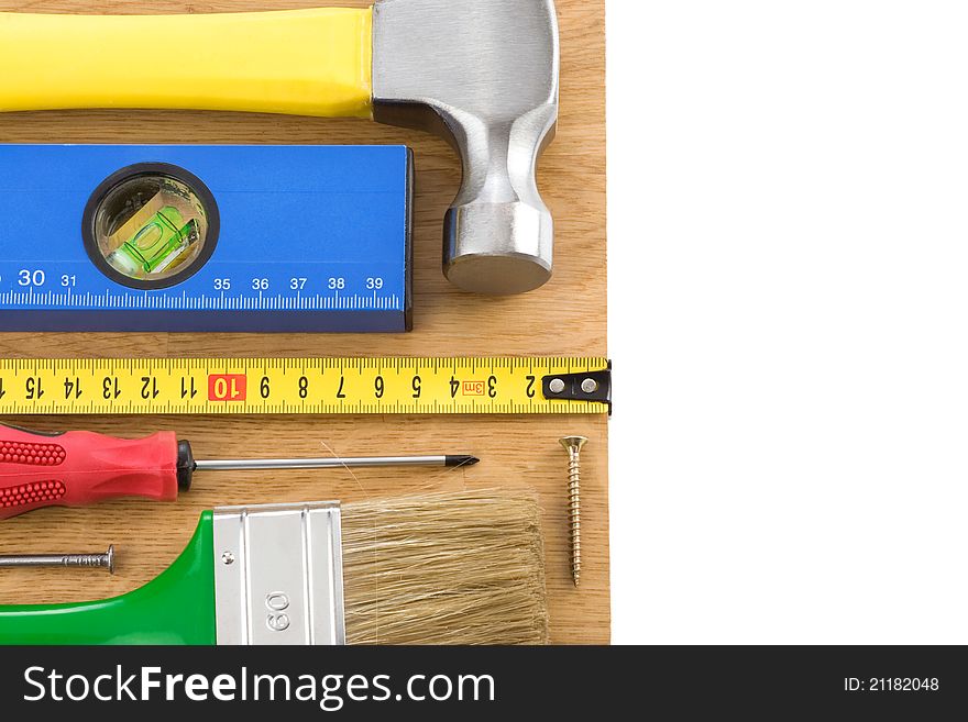 Construction tools on white background