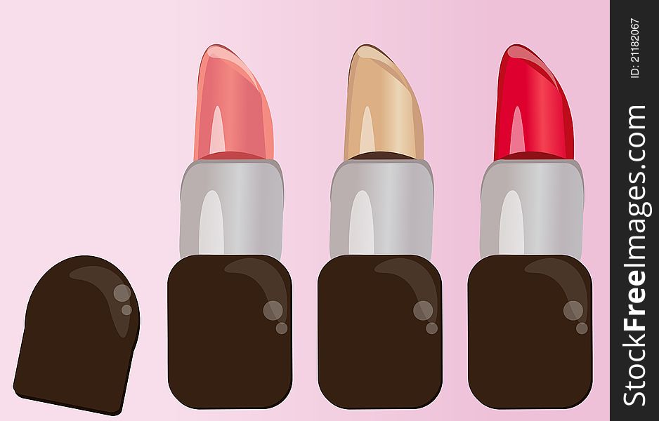 Set Of Colorful Lipstick For Makeup. Vector