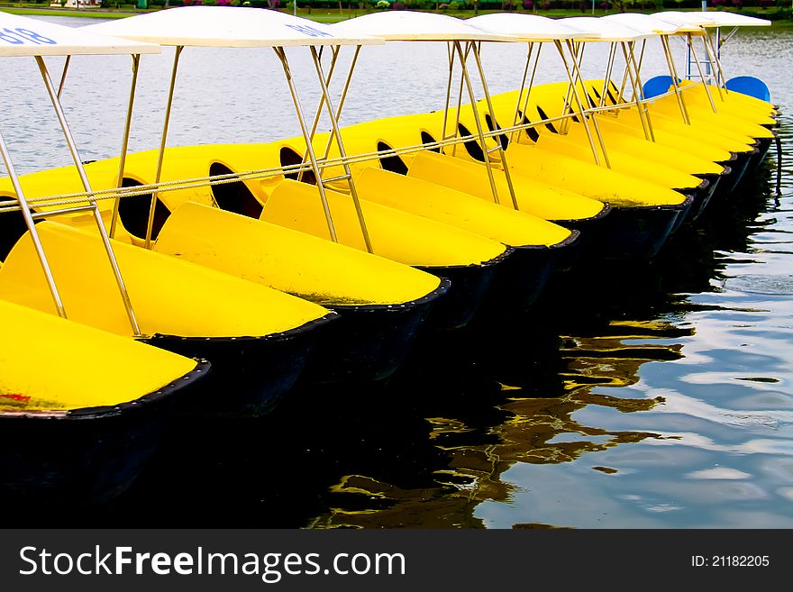 Row of yellow watercycles