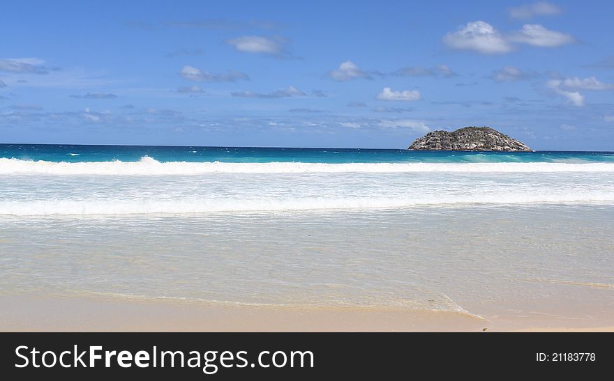 Beach with rock on seychelles on Mahe