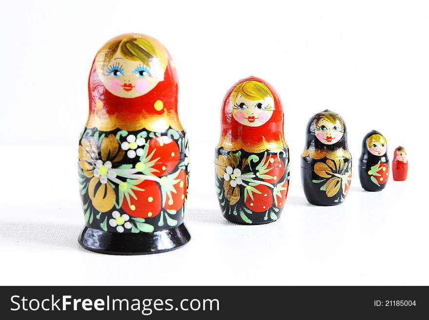 Russian Dolls in a white background. Russian Dolls in a white background
